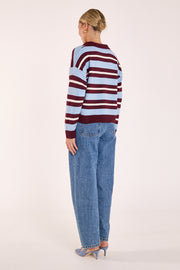 Stefi Knit - Wine Blue Stripe