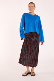 Harper Skirt - Chocolate Blue Spot
