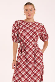Loretta Dress - Cream Wine Check