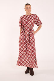 Loretta Dress - Cream Wine Check