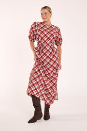 Loretta Dress - Cream Wine Check