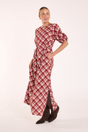 Loretta Dress - Cream Wine Check
