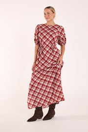 Loretta Dress - Cream Wine Check
