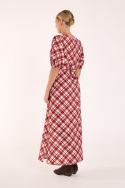 Loretta Dress - Cream Wine Check