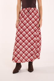 Loretta Skirt - Cream Wine Check
