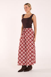 Loretta Skirt - Cream Wine Check