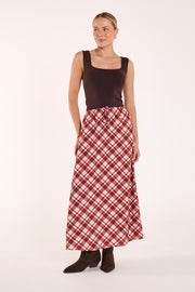 Loretta Skirt - Cream Wine Check