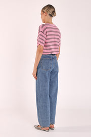 Jasper Knitted Tee - Pink Olive Stripe