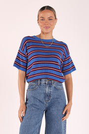 Jasper Knitted Tee - Cobalt Retro Stripe