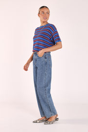 Jasper Knitted Tee - Cobalt Retro Stripe