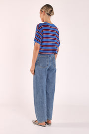 Jasper Knitted Tee - Cobalt Retro Stripe