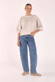 Maisie Knit - Cream Beige Stripe