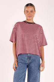 Carter Boxy Tee - Pink Chocolate Stripe