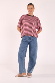 Carter Boxy Tee - Pink Chocolate Stripe