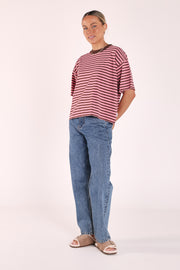 Carter Boxy Tee - Pink Chocolate Stripe