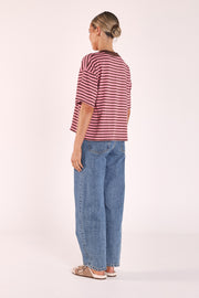 Carter Boxy Tee - Pink Chocolate Stripe