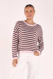 Avery Knit - Pink Chocolate Stripe