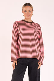 Carter Long Sleeve Tee - Chocolate Pink Stripe
