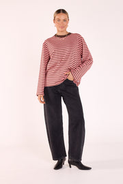 Carter Long Sleeve Tee - Chocolate Pink Stripe