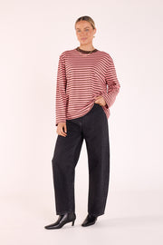 Carter Long Sleeve Tee - Chocolate Pink Stripe