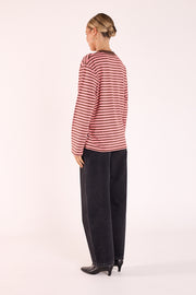 Carter Long Sleeve Tee - Chocolate Pink Stripe