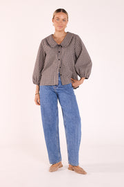 Autumn Top - Navy Oat Check