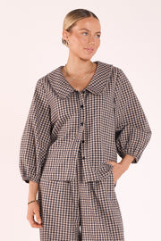 Autumn Top - Navy Oat Check