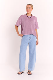 Evie Knitted Top - Grape Stripe