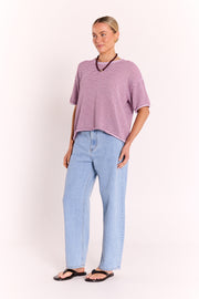 Evie Knitted Top - Grape Stripe