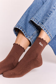 Dottie Frill Sock Twin Pack - Cream & Chocolate