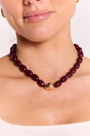 Marcie Beaded Heart Necklace - Wild Berry