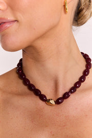Marcie Beaded Heart Necklace - Wild Berry