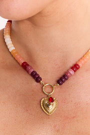 Esme Beaded Heart Necklace - Sunset Glow