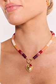 Esme Beaded Heart Necklace - Sunset Glow