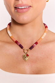 Esme Beaded Heart Necklace - Sunset Glow
