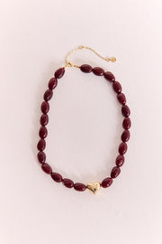 Marcie Beaded Heart Necklace - Wild Berry
