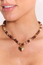 Florence Beaded Heart Necklace - Chocolate Ripple