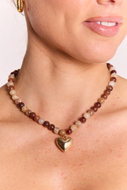 Florence Beaded Heart Necklace - Chocolate Ripple