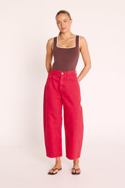 Lola Cropped Barrel Jean - Poppy