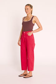 Lola Cropped Barrel Jean - Poppy