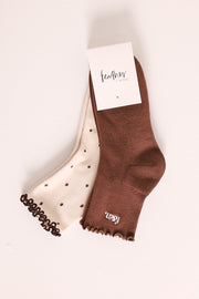 Dottie Frill Sock Twin Pack - Cream & Chocolate