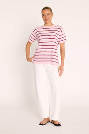 Jasper Knitted Tee - Pink Burgundy Stripe