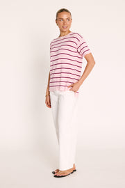 Jasper Knitted Tee - Pink Burgundy Stripe