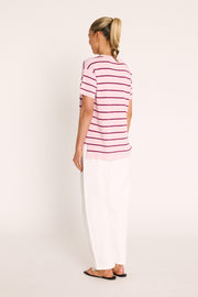 Jasper Knitted Tee - Pink Burgundy Stripe
