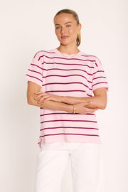 Jasper Knitted Tee - Pink Burgundy Stripe