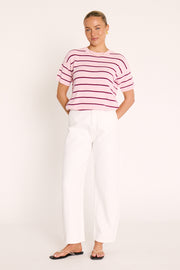 Jasper Knitted Tee - Pink Burgundy Stripe