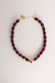 Marcie Beaded Heart Necklace - Wild Berry