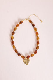Anya Beaded Heart Necklace - Maple Swirl