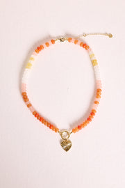 Hazel Beaded Heart Necklace - Terracotta Sun