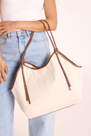 Cassandra Shoulder Bag - Cream Linen Tan